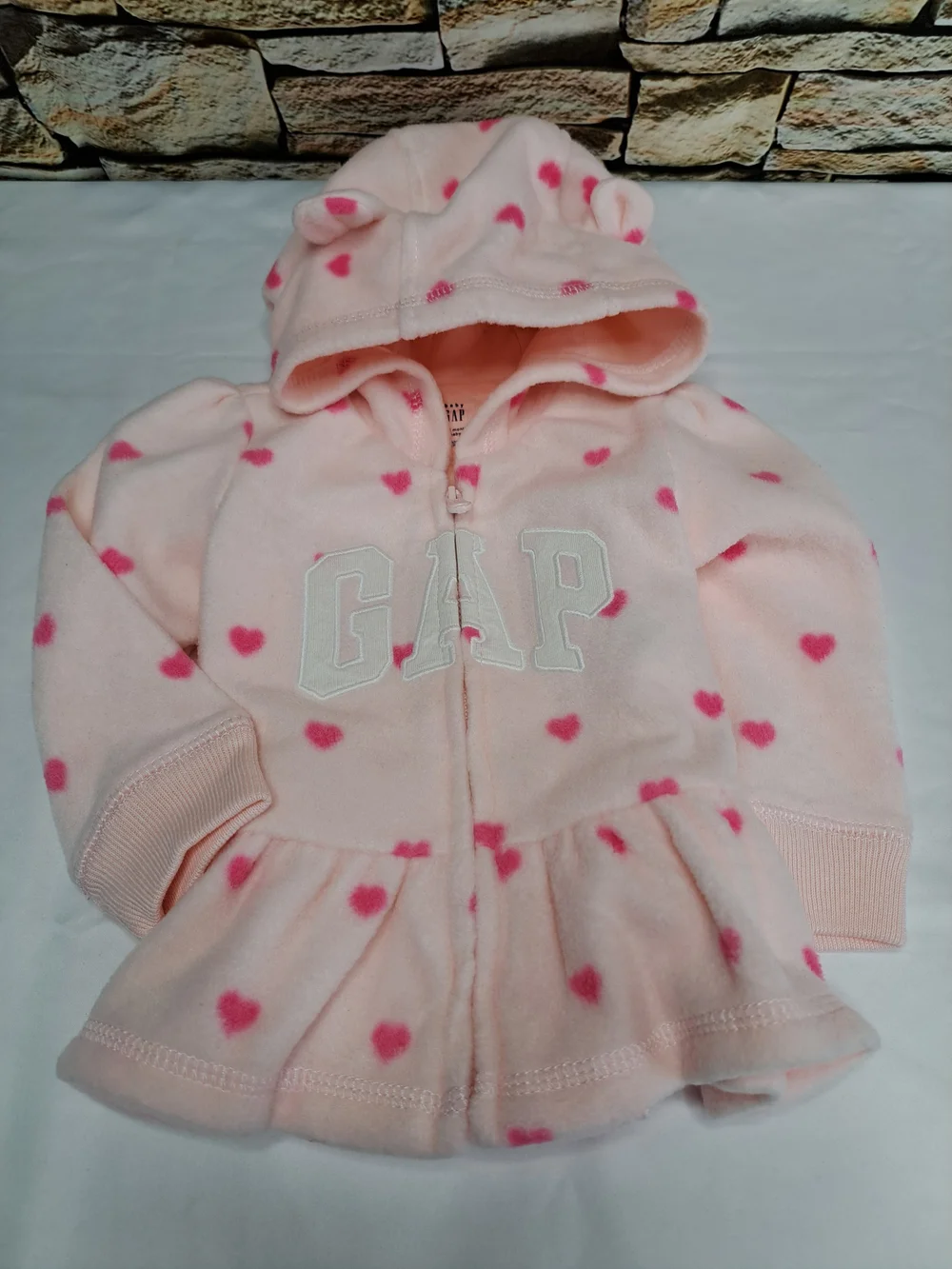 BABY GAP LOGO FLEECE Pink Hearts Hooded Peplum Zip Hoodie